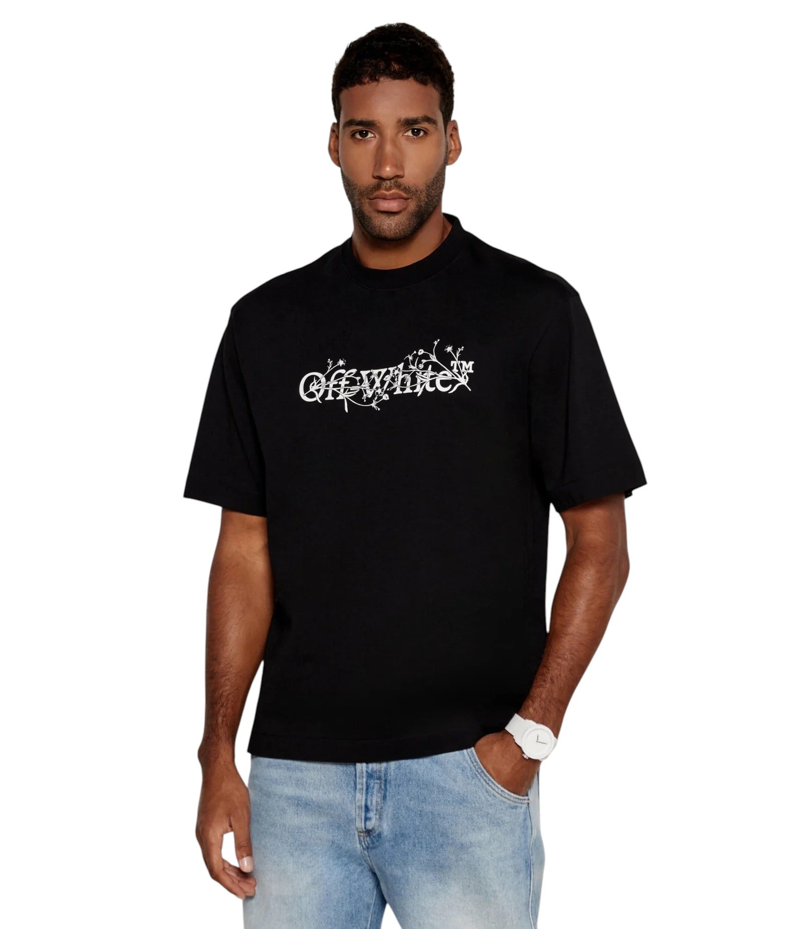 OFF WHITE BOOKISH FLORAL T-SHIRT BLACK