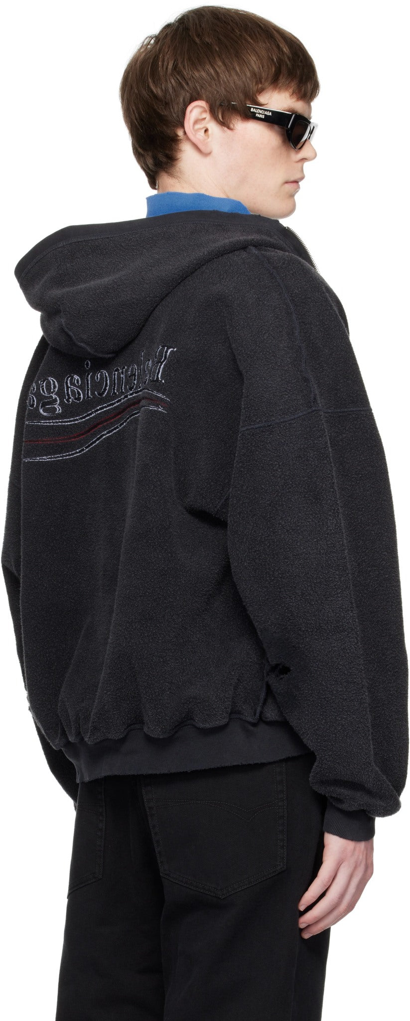 BALENCIAGA BLACK POLITICAL CAMPAIGN INSIDE-OUT ZIP-UP HOODIE