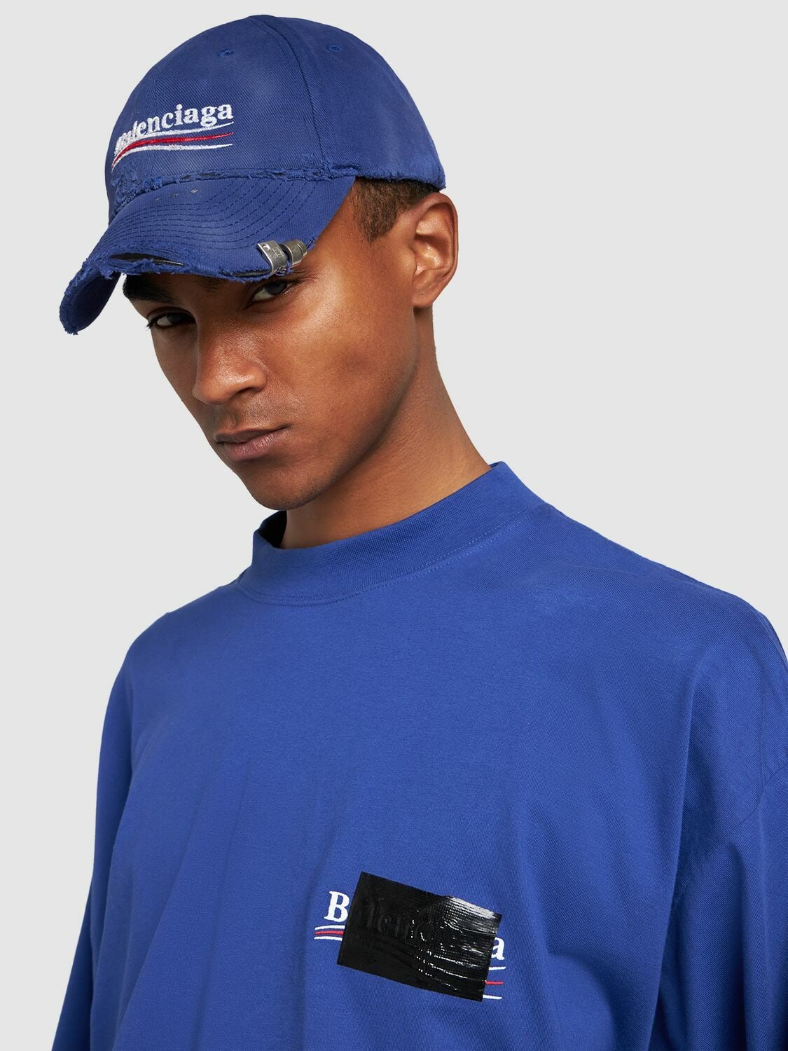 BALENCIAGA POLITICAL COTTON DRILL HAT BLUE
