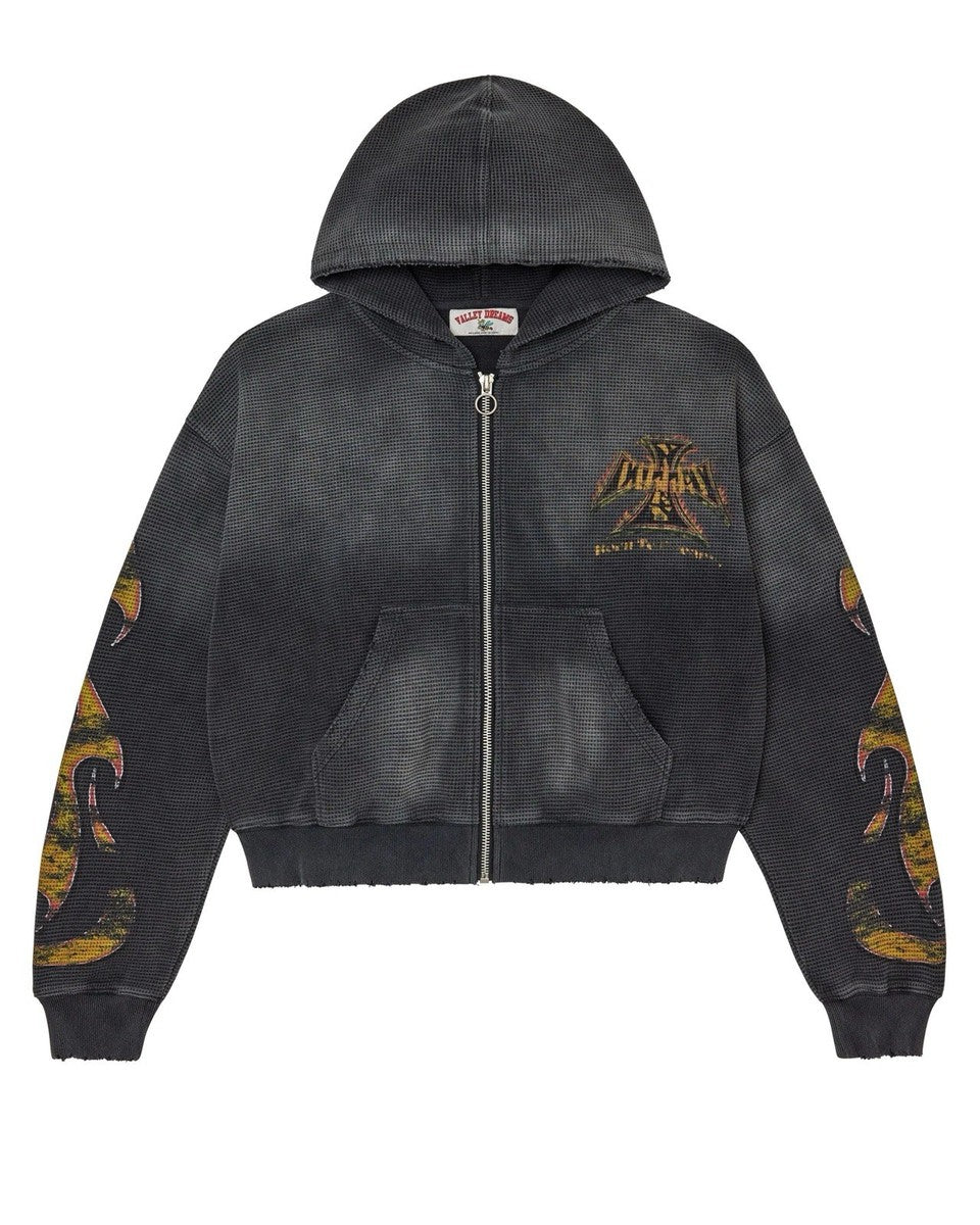 VALLEY DREAMS REBORN WAFFLE ZIP UP BLACK