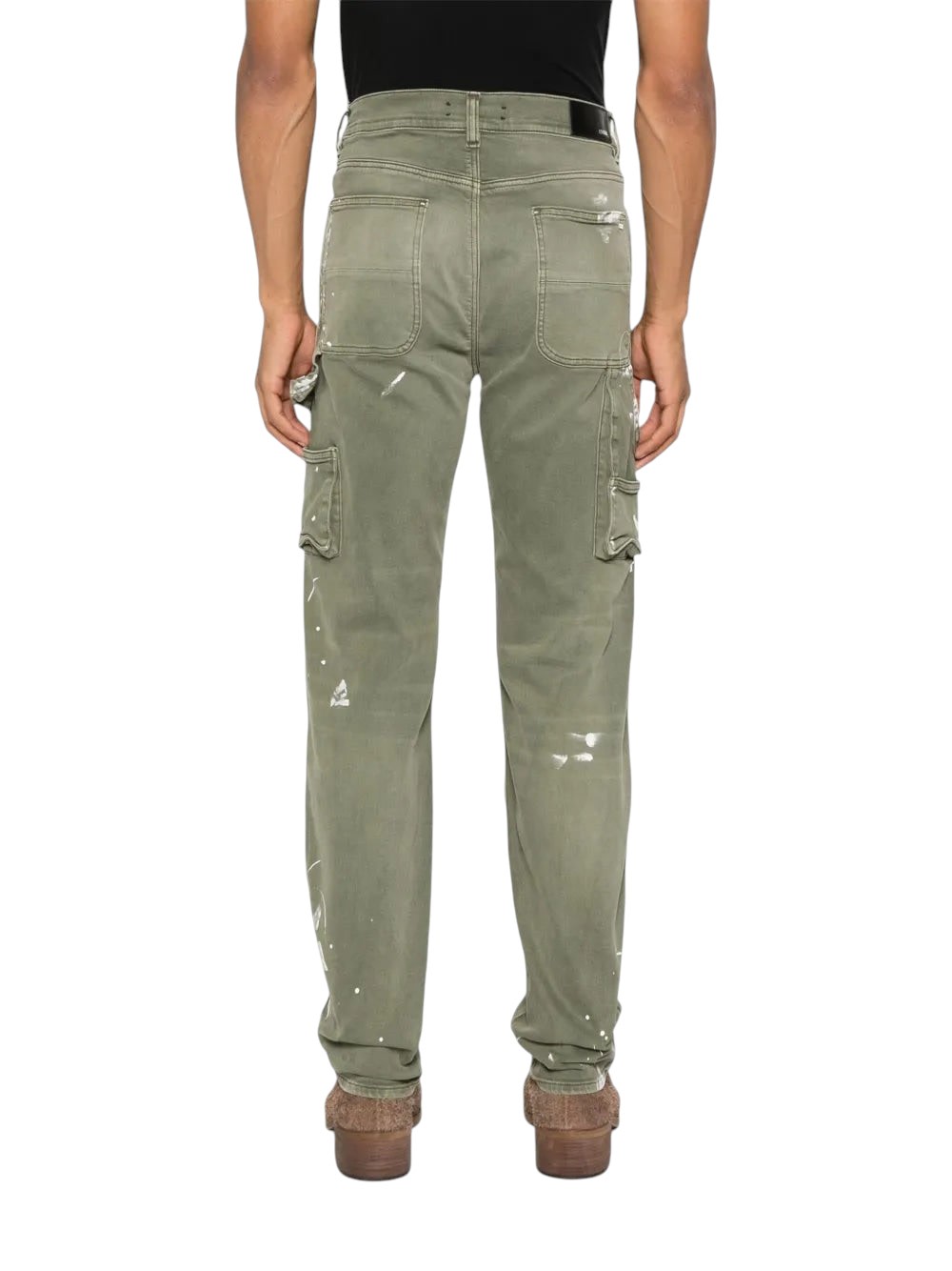 AMIRI KHAKI LOGO PAINTED SLIM WORKMAN JEANS