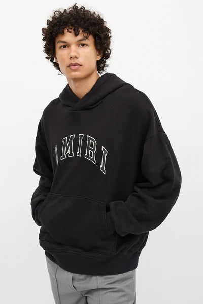 AMIRI LEATHER PATCH ARC LOGO HOODIE BLACK