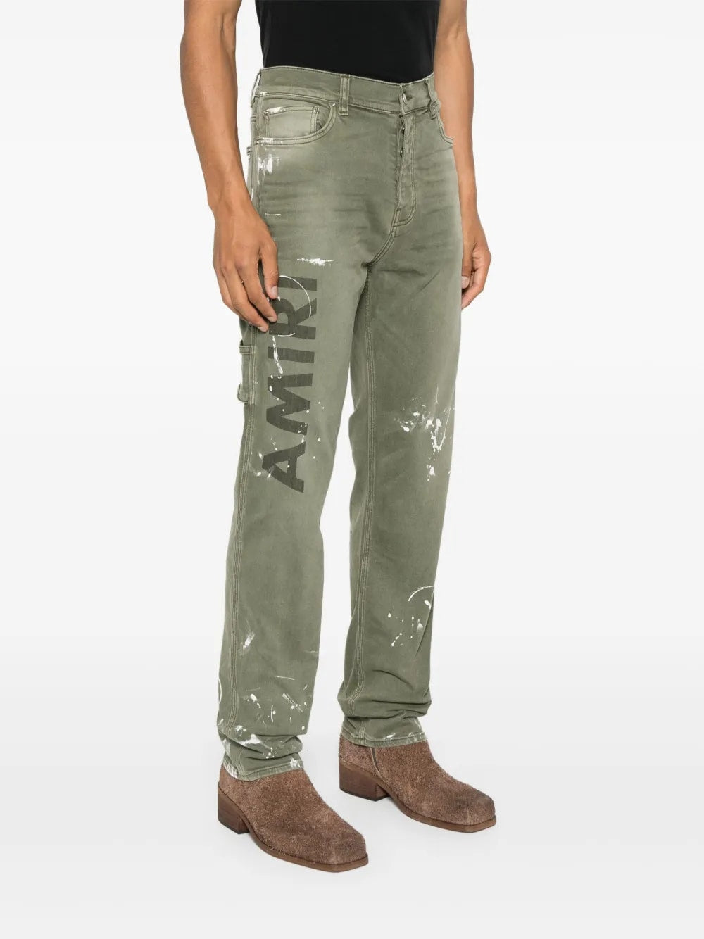AMIRI KHAKI LOGO PAINTED SLIM WORKMAN JEANS