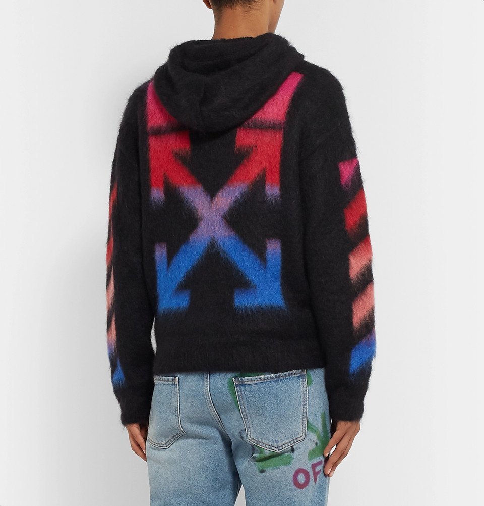 OFF-WHITE PRINTED BRUSHED MOHAIR-BLEND ZIP UP HOODIE BLACK