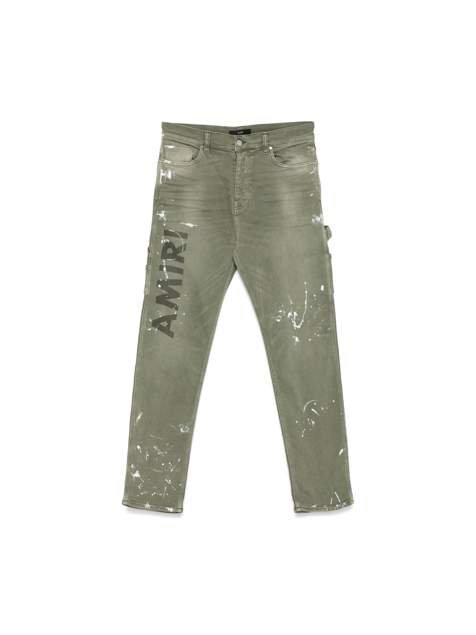 AMIRI KHAKI LOGO PAINTED SLIM WORKMAN JEANS