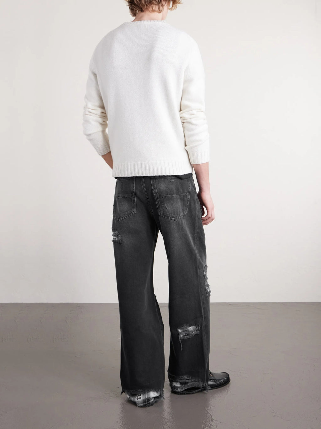 AMIRI DISTRESSED WIDE LEG FLANNELS JEANS