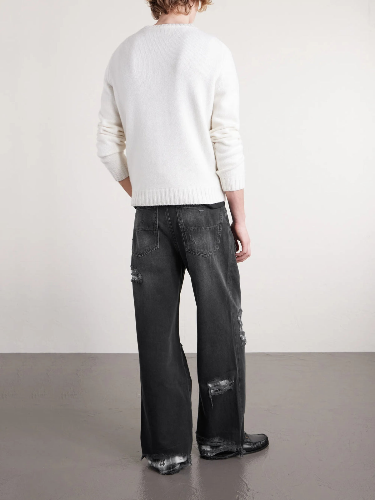 AMIRI DISTRESSED WIDE LEG FLANNELS JEANS