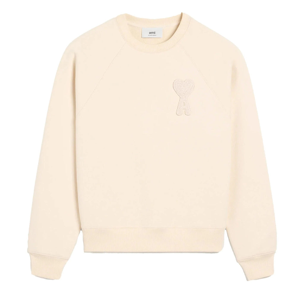 AMI PARIS PATCH HEART NUDE CREWNECK WHITE CREAM