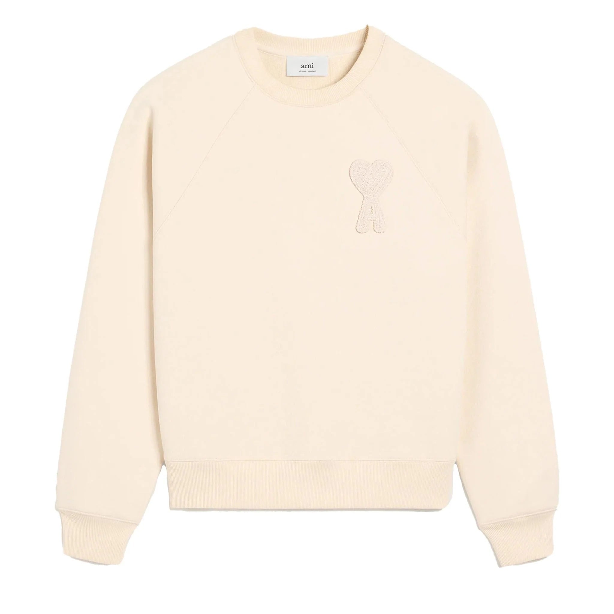 AMI PARIS PATCH HEART NUDE CREWNECK WHITE CREAM