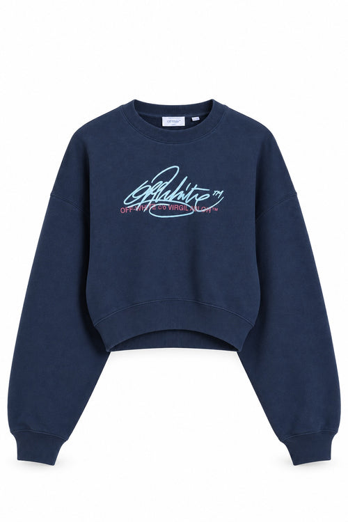 OFF WHITE FLORAL SCRIPT CREWNECK NAVY