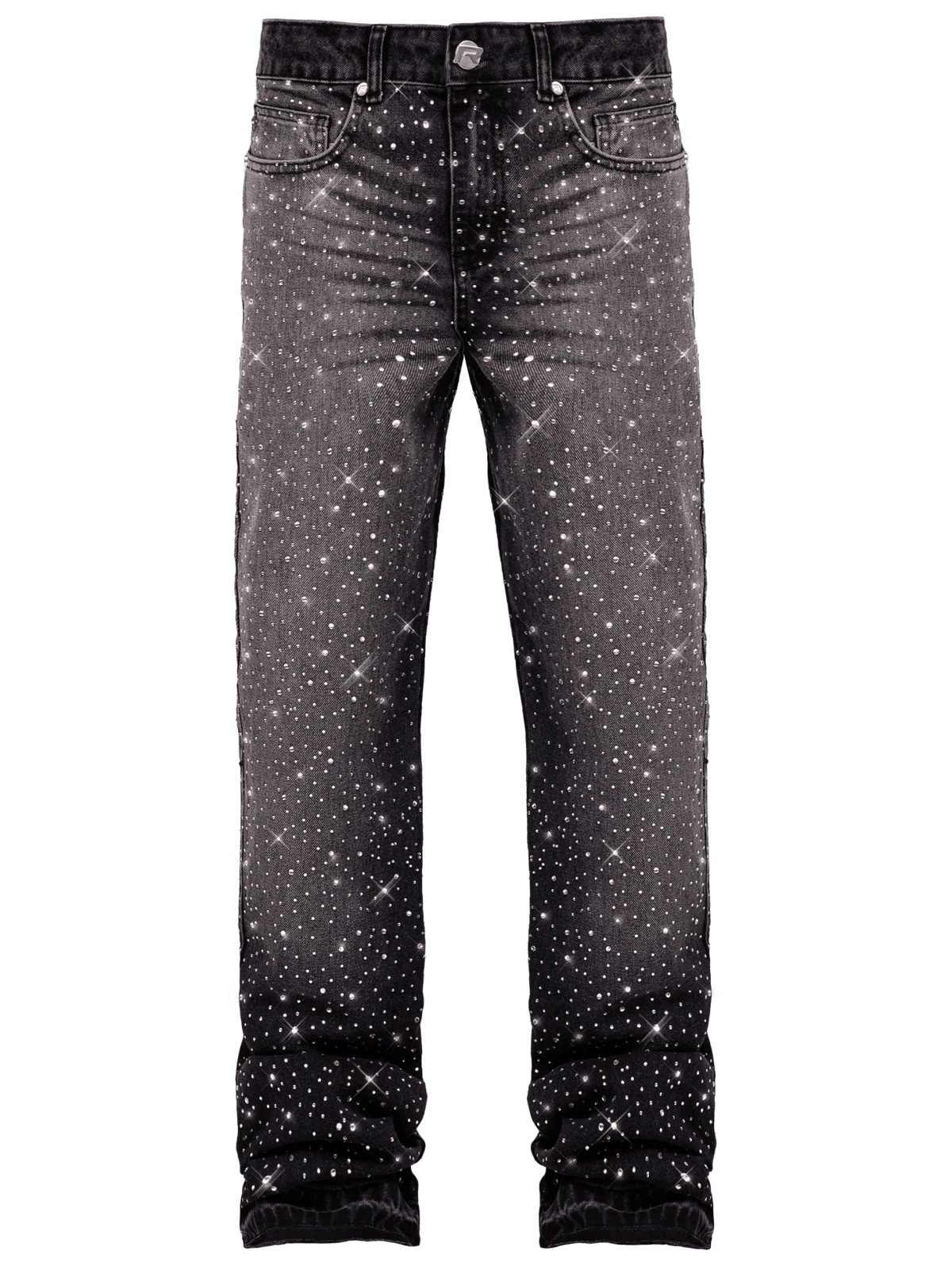REPUTATION CRYSTALS FLARE DENIM BLACK PANTS