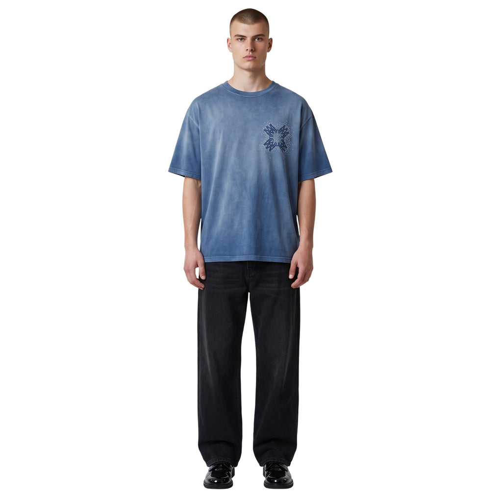 AMIRI QUAD CRYSTAL T-SHIRT WASHED BLUE