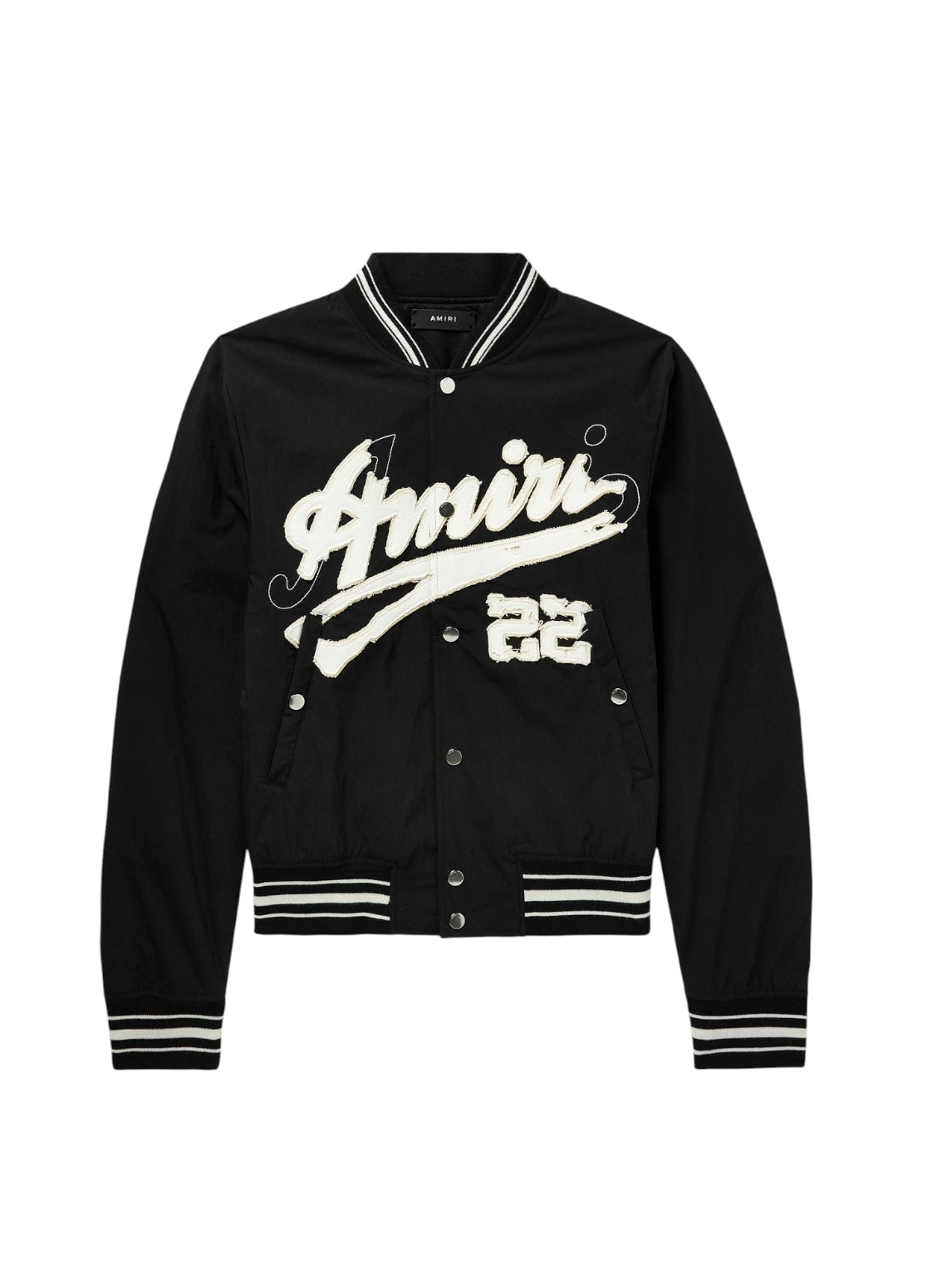 AMIRI 22 DISTRESSED LOGO BOMBER NYLON JACKET