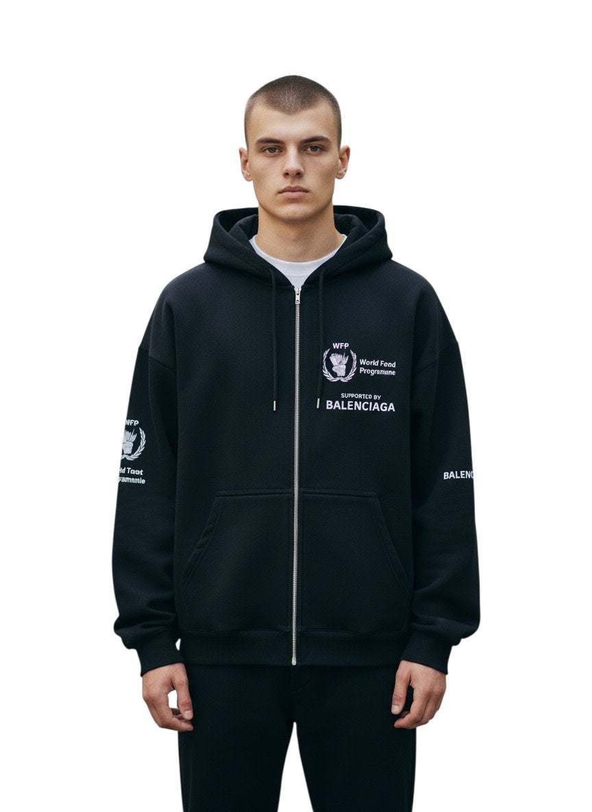 BALENCIAGA WORLD FOOD PROGRAMME ZIP UP HEAVY BLACK