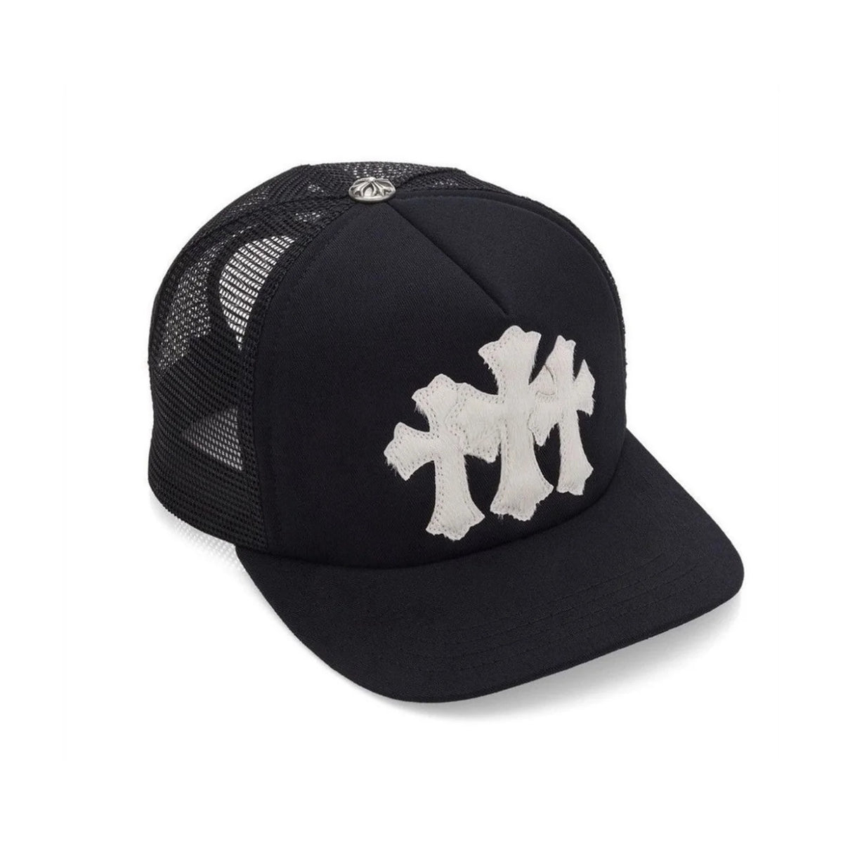 CHROME HEARTS CEMETERY CROSS PONY HAIR HAT BLACK
