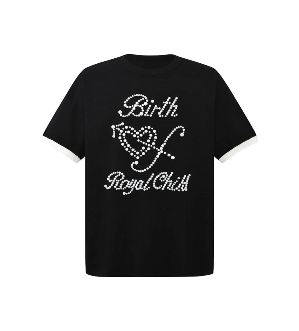 BIRTH OF ROYAL CHILD PEARL PATCHWORK T-SHIRT BLACK
