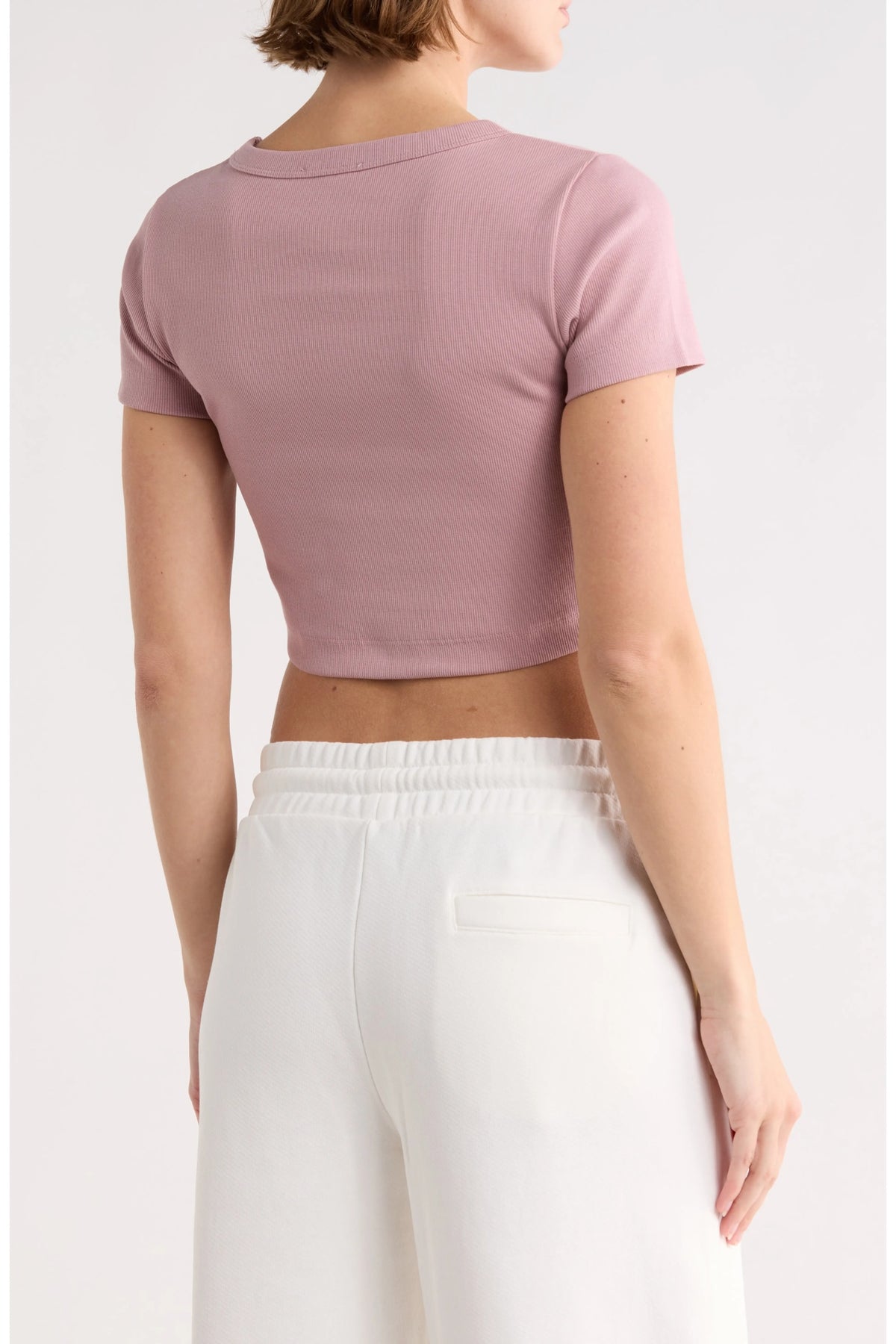 OFF WHITE RIBBED OFF CROP T-SHIRT PINK