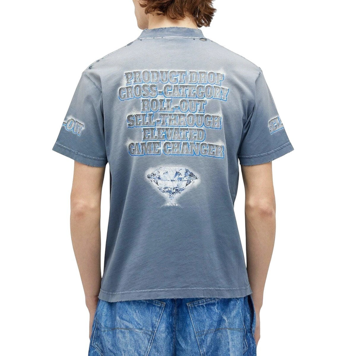 BALENCIAGA SEE NOW BUY NOW BLUE FADED T-SHIRT