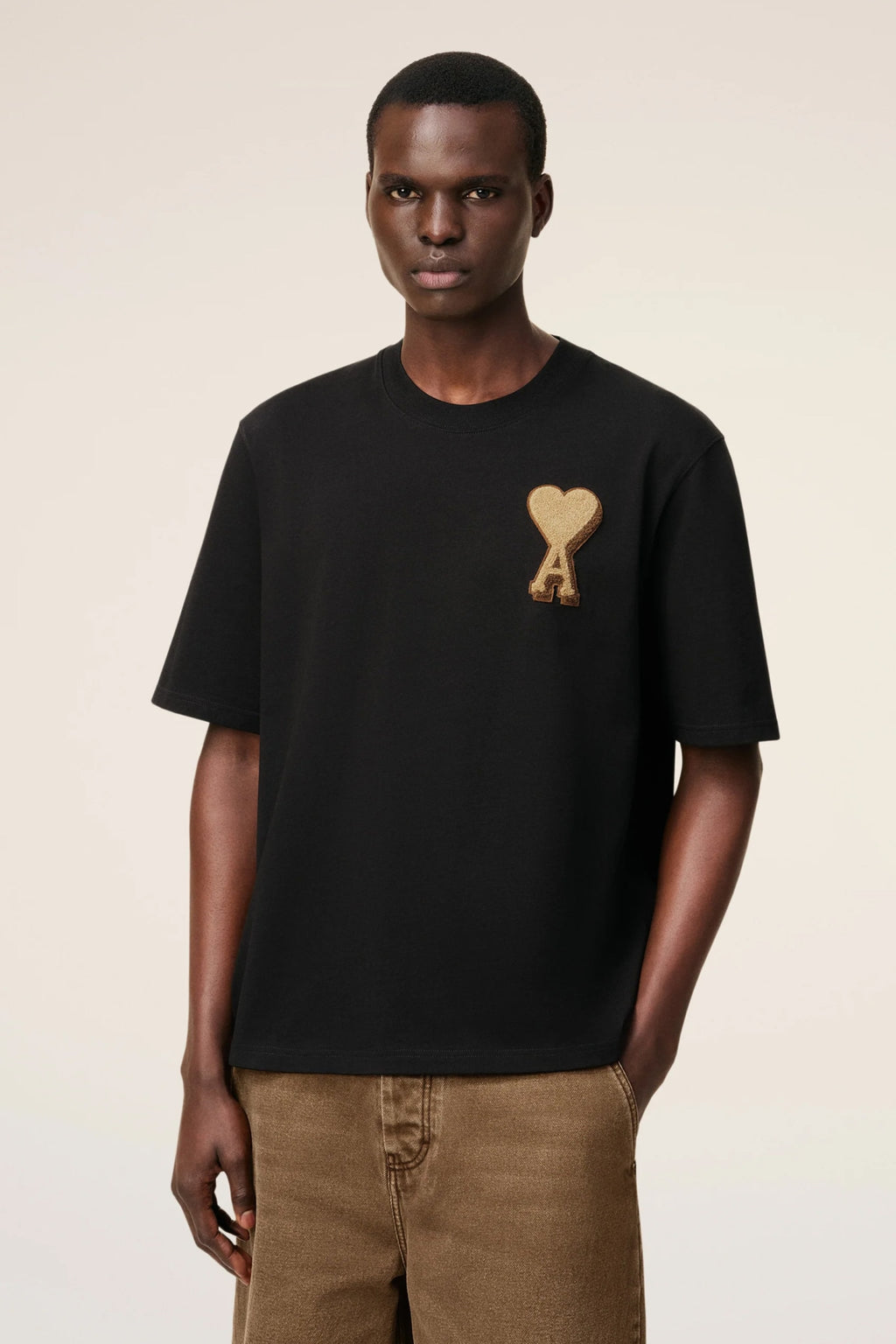AMI PARIS DE COUER T-SHIRT BLACK BEIGE