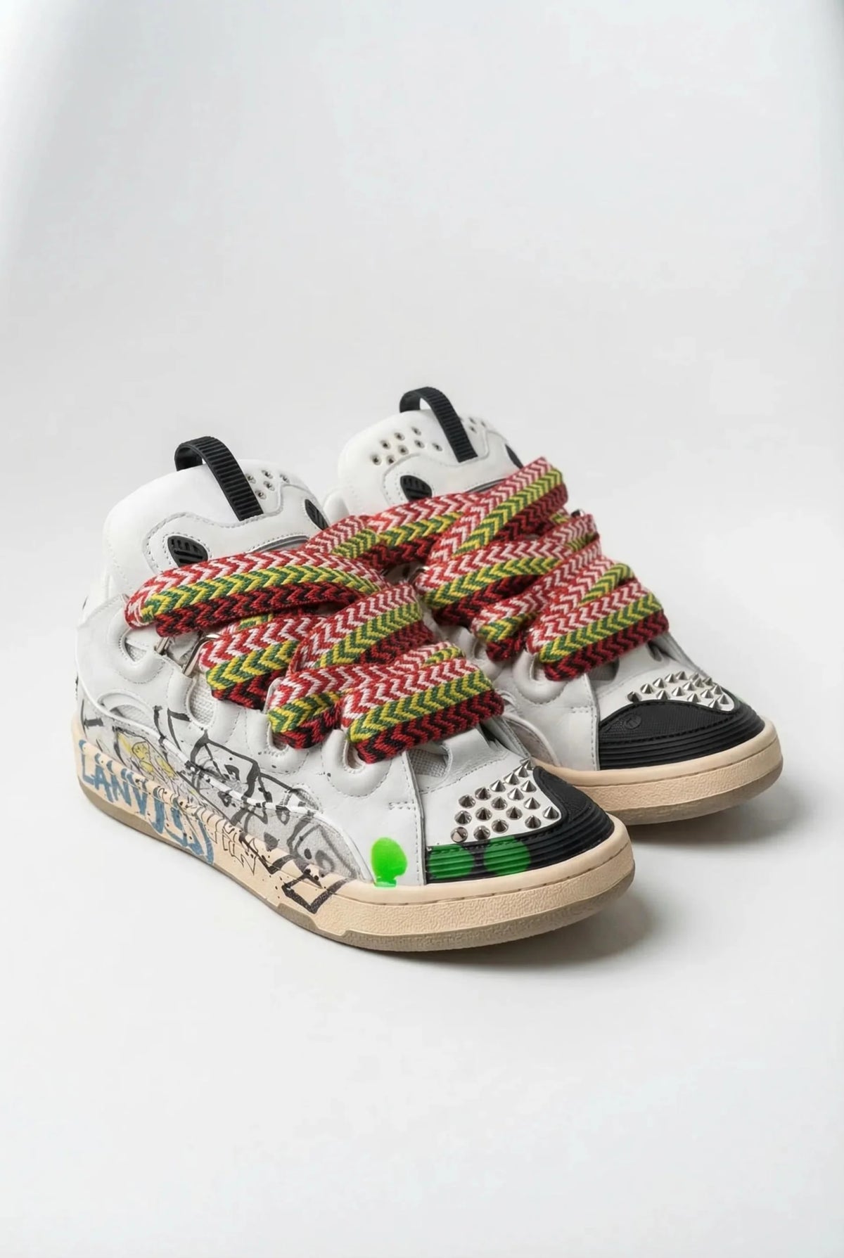 LANVIN CURB MULTICOLOR LACE SNEAKERS GREY GRAFFITI