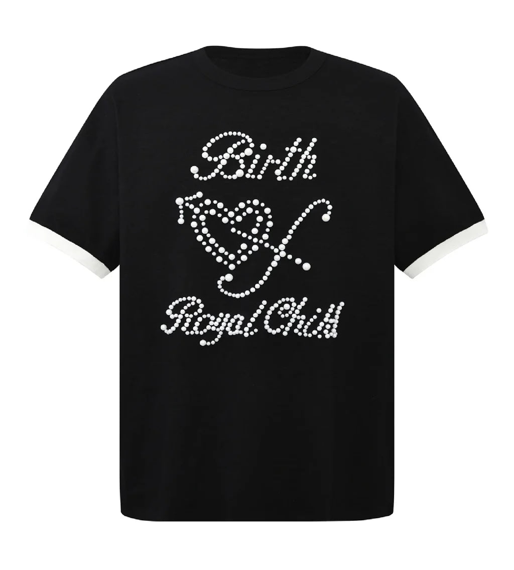 BIRTH OF ROYAL CHILD PEARL PATCHWORK T-SHIRT BLACK