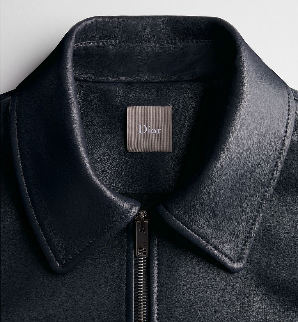 DIOR ZIPPED JACKET NAVY BLUE LAMBSKIN
