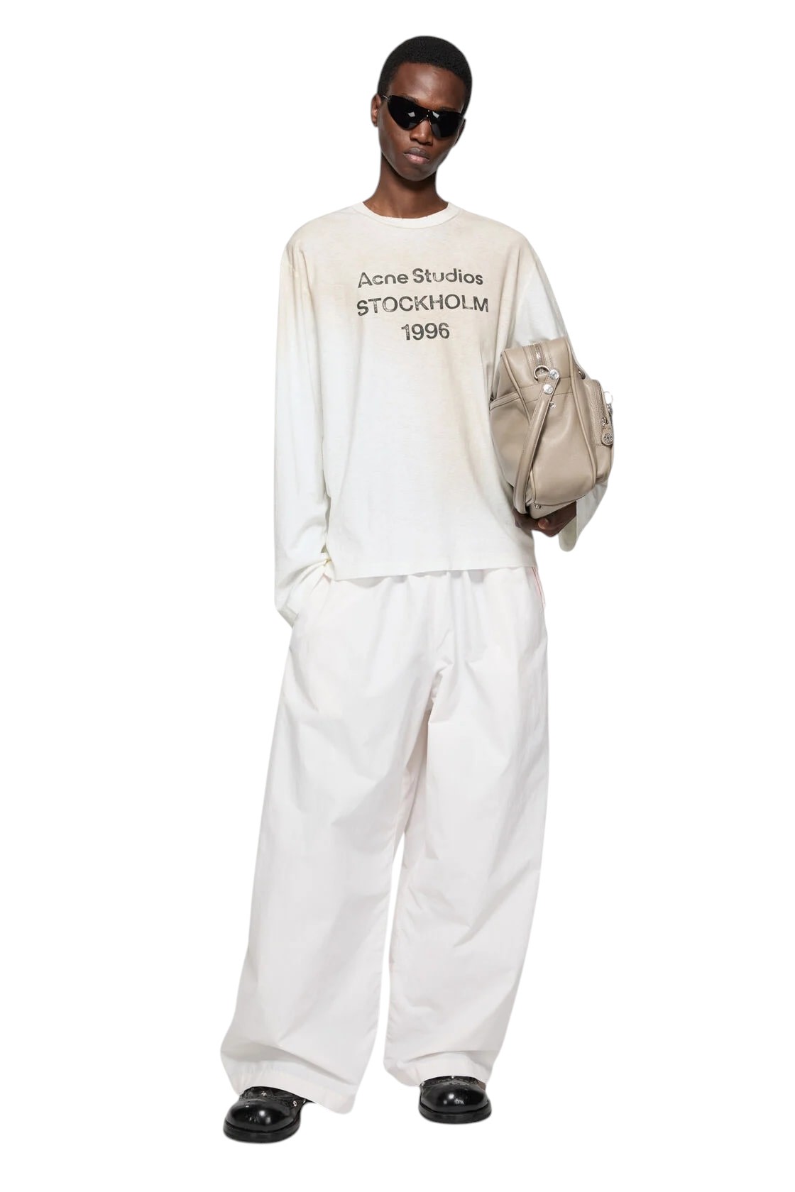 ACNE STUDIOS SPRAYED 1996 LOGO T-SHIRT LONG SLEEVE DUSTY WHITE