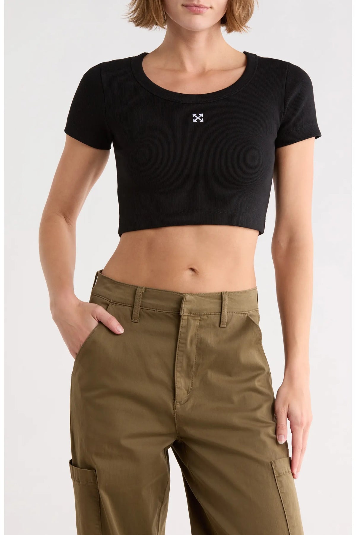 OFF WHITE RIBBED ARROW CROP T-SHIRT BLACK