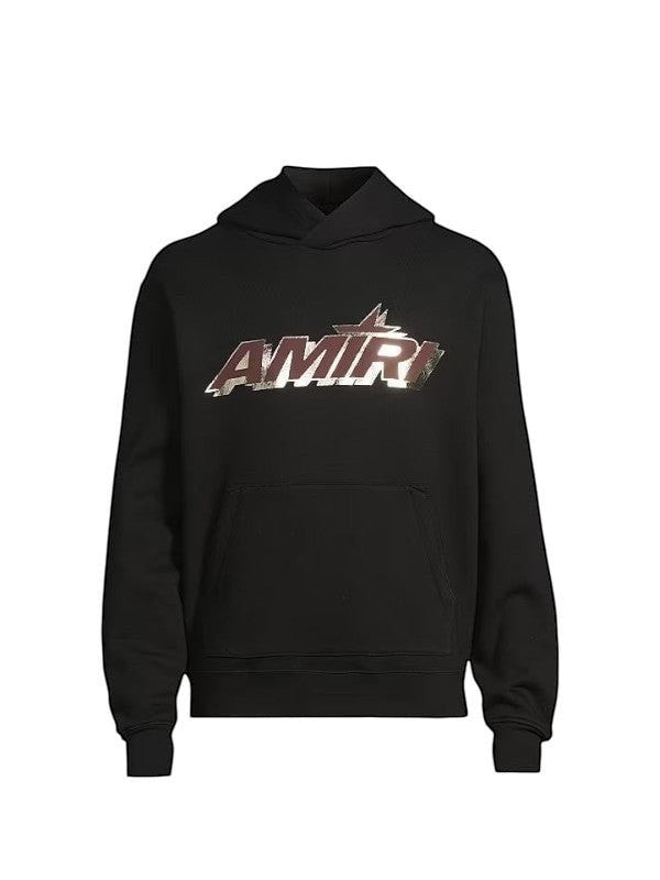 AMIRI STAGGERED LOGO BLACK MAROON HOODIE
