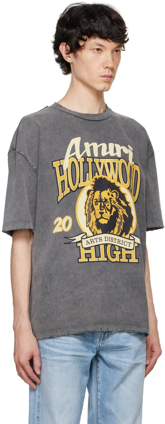 AMIRI HIGH LION DISTRESSED T-SHIRT WASHED GREY