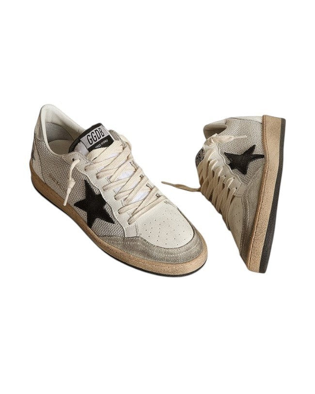  GOLDEN GOOSE BALL STAR SUEDE STAR LAMINATED HEEL LIGHT SILVER BLACK WHITE