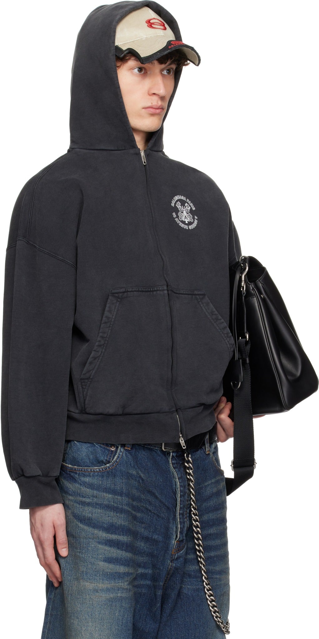 BALENCIAGA KEY CREST MOLLETON ARCHETYPE ZIP UP WASHED BLACK