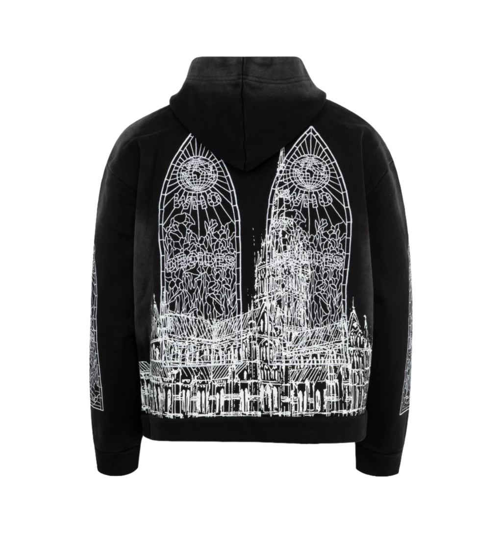 WHO DECIDES WAR CATHEDRAL EMBROIDERY HOODIE