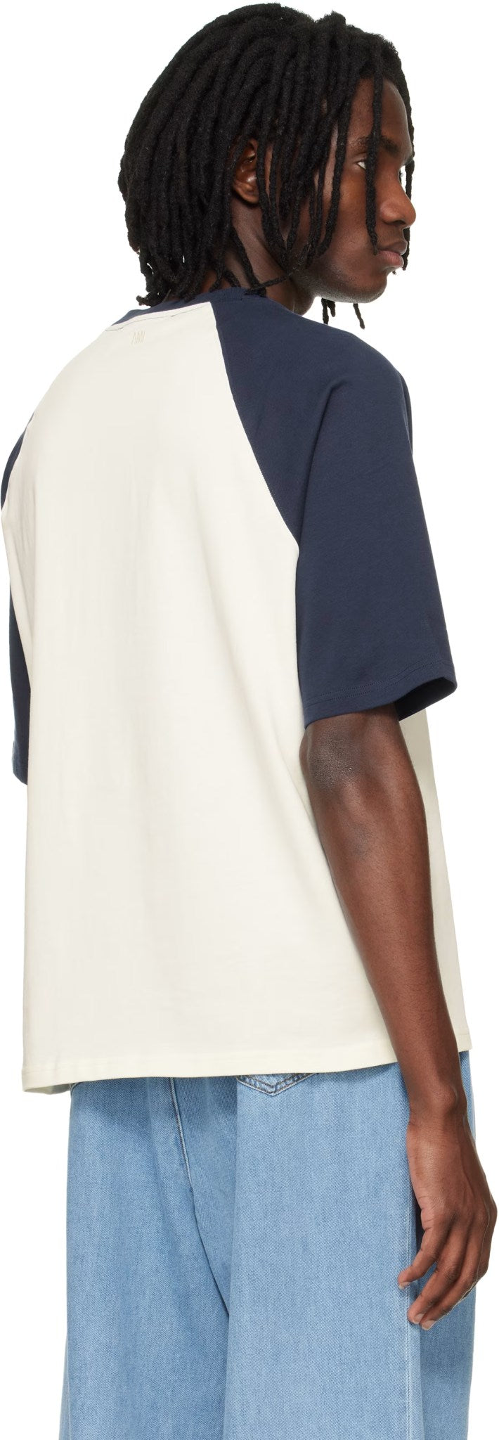 AMI PARIS BEIGE BLEU LOGO BLUE T-SHIRT