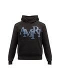 AMIRI BLACK AND BLUE CRYSTAL STAGGERED LOGO HOODIE
