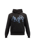 AMIRI BLACK AND BLUE CRYSTAL STAGGERED LOGO HOODIE