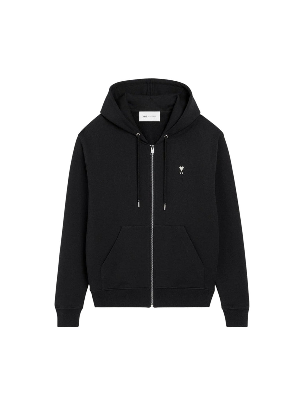 AMI PARIS BLACK COTTON AMI DE COEUR ZIPPED HOODIE