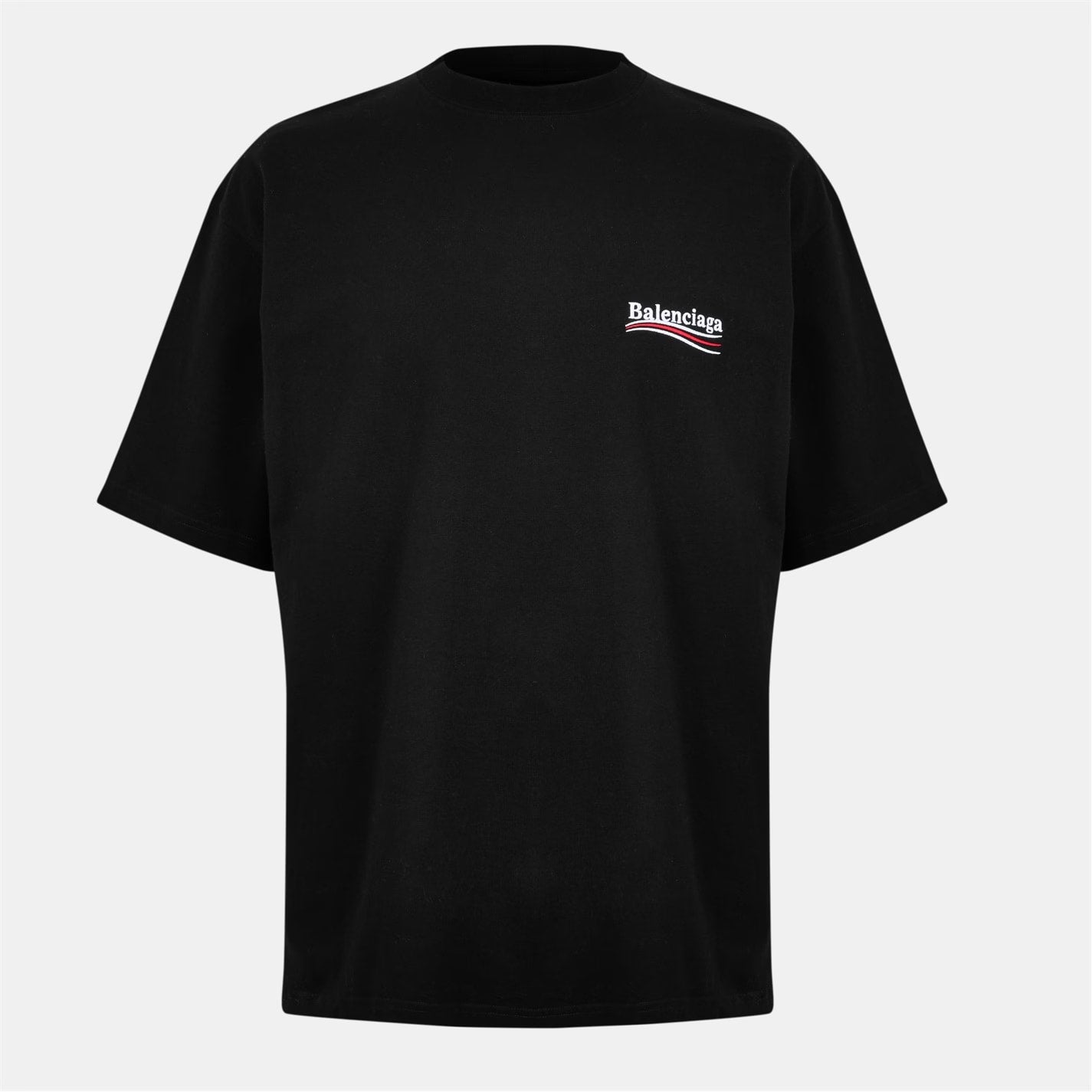 BALENCIAGA POLITICAL CAMPAIGN EMBROIDERED BLACK T-SHIRT