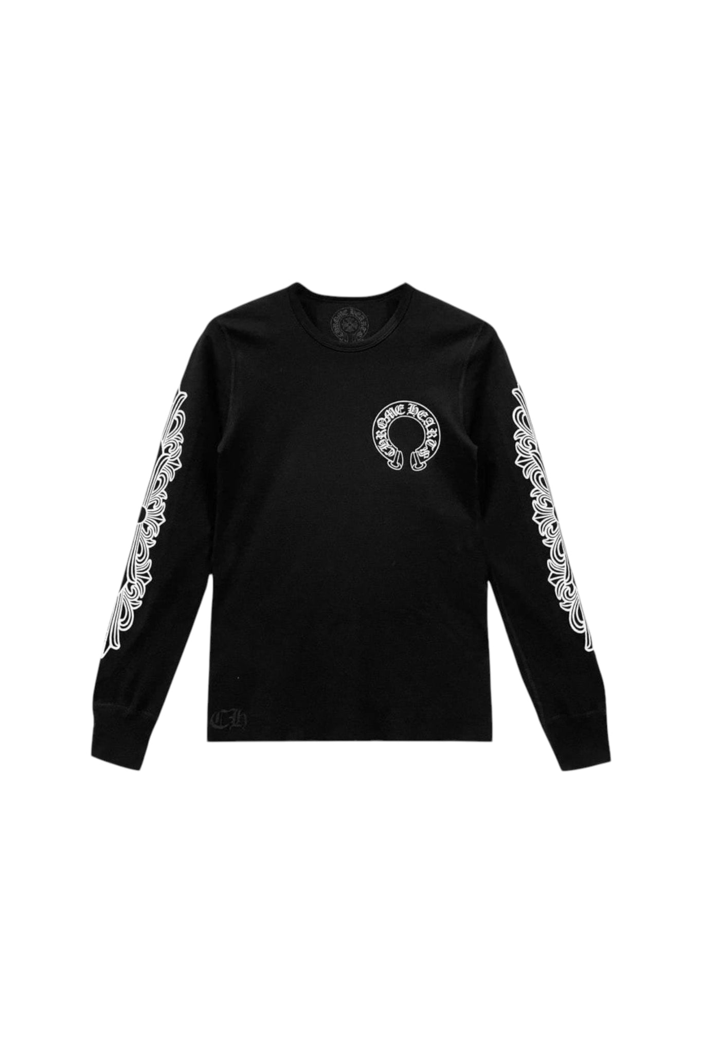 CHROME HEARTS HORSESHOE FLORAL SLEEVE WAFFLE THERMAL T-SHIRT BLACK