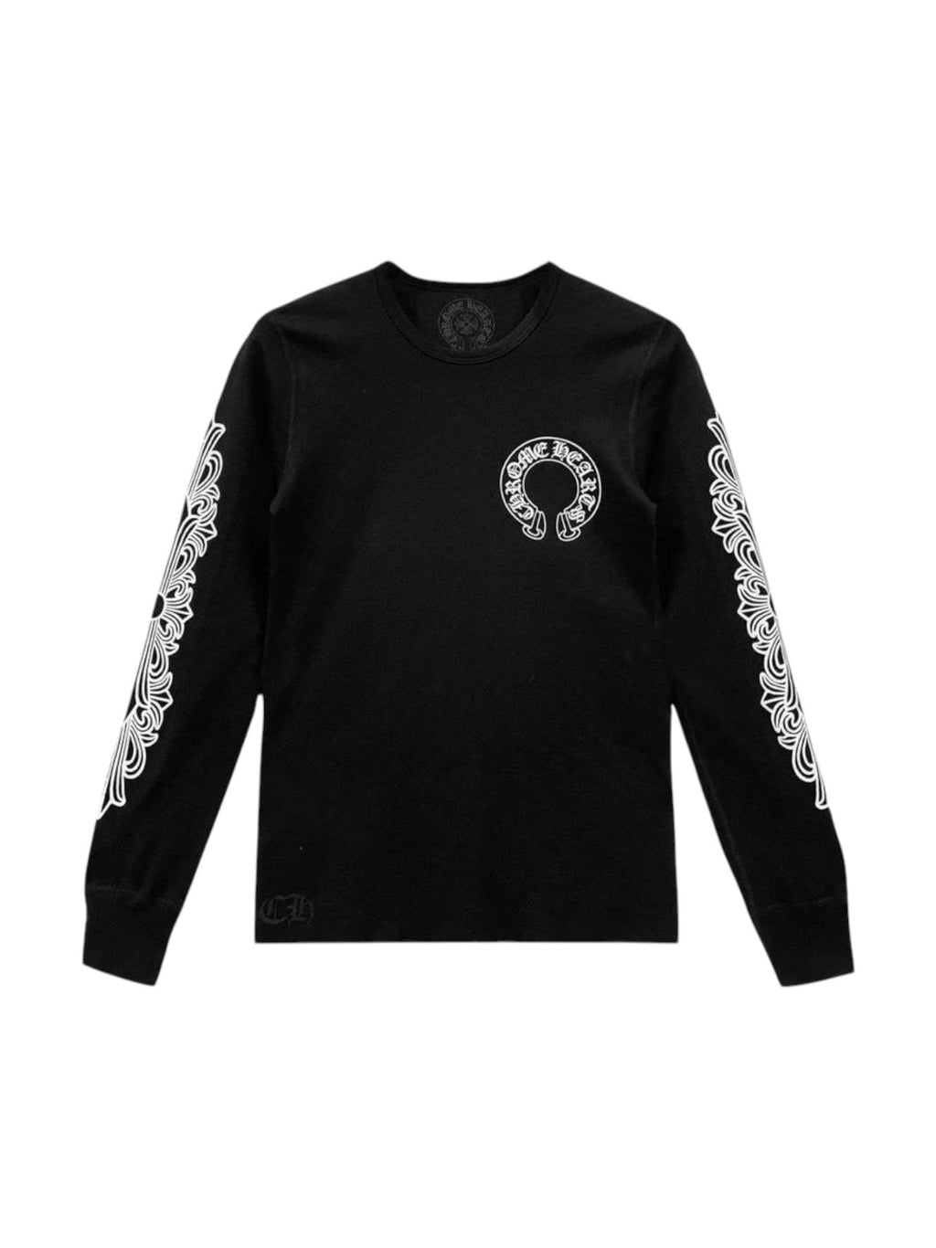 CHROME HEARTS HORSESHOE FLORAL SLEEVE WAFFLE THERMAL T-SHIRT BLACK