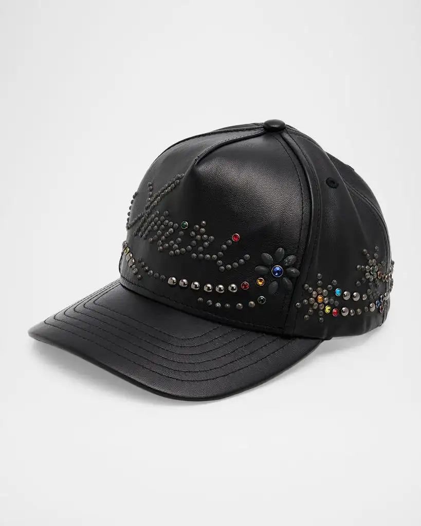AMIRI STUDDED LEATHER BASEBALL CAP