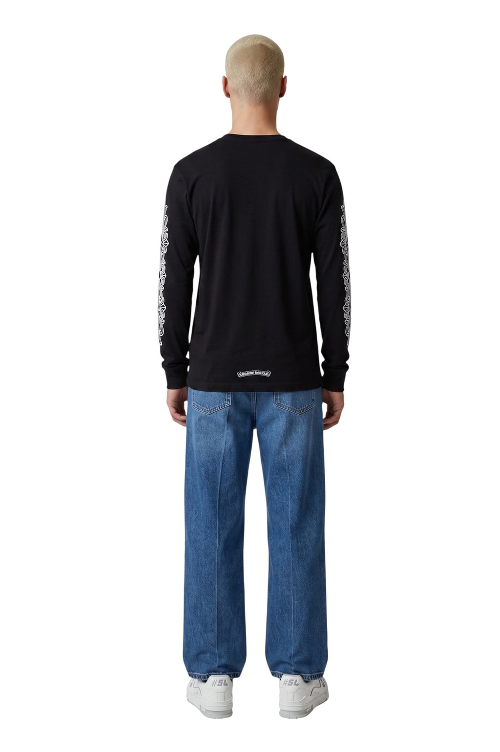 CHROME HEARTS HORSESHOE FLORAL SLEEVE WAFFLE THERMAL T-SHIRT BLACK
