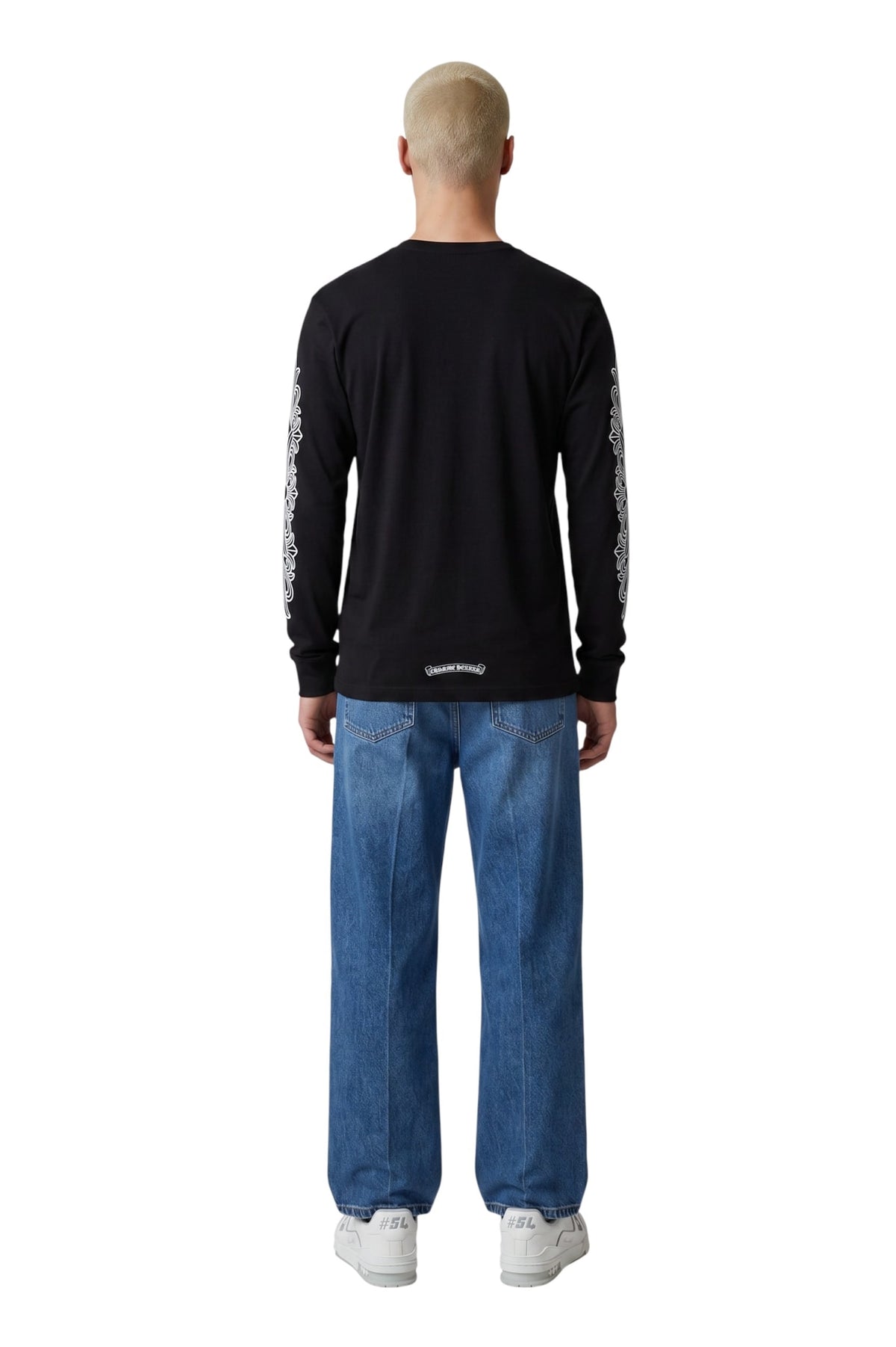 CHROME HEARTS HORSESHOE FLORAL SLEEVE WAFFLE THERMAL T-SHIRT BLACK