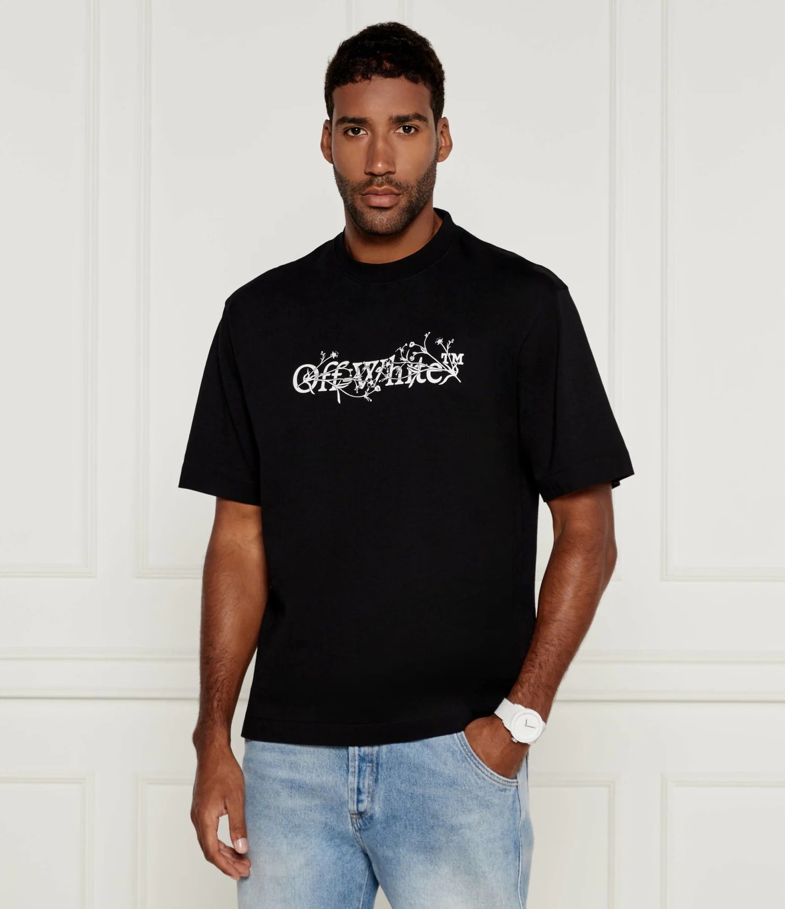 OFF WHITE BOOKISH FLORAL T-SHIRT BLACK