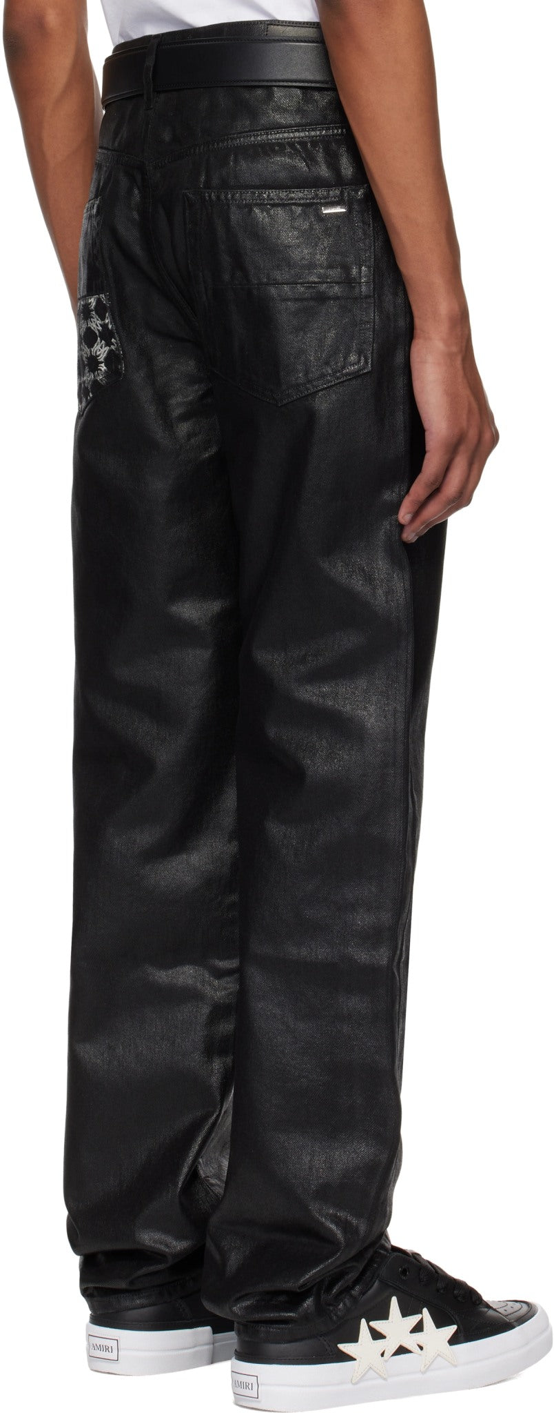 AMIRI MONOGRAM POCKET WAXED STRAIGHT JEANS BLACK