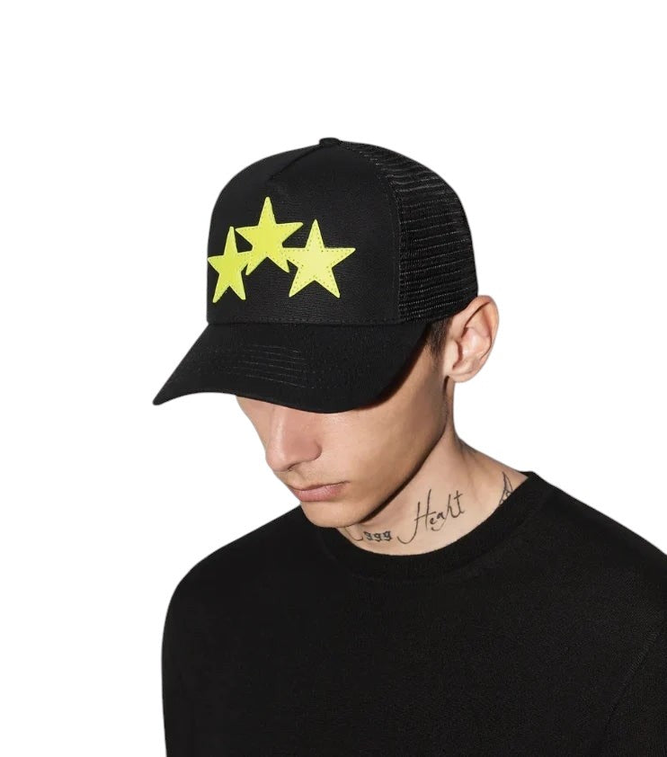 AMIRI BLACK & YELLOW TRIPLE STAR TRUCKER HAT