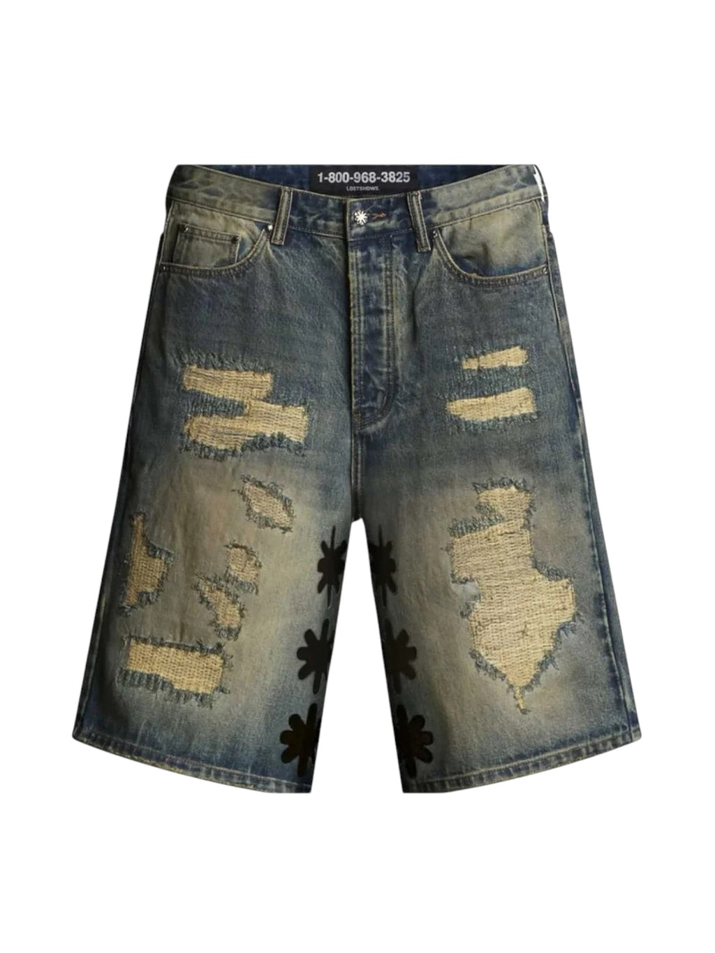 LOST SHDWS DISTRESSED DENIM SHORTS BLUE BLACK