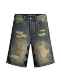 LOST SHDWS DISTRESSED DENIM SHORTS BLUE BLACK