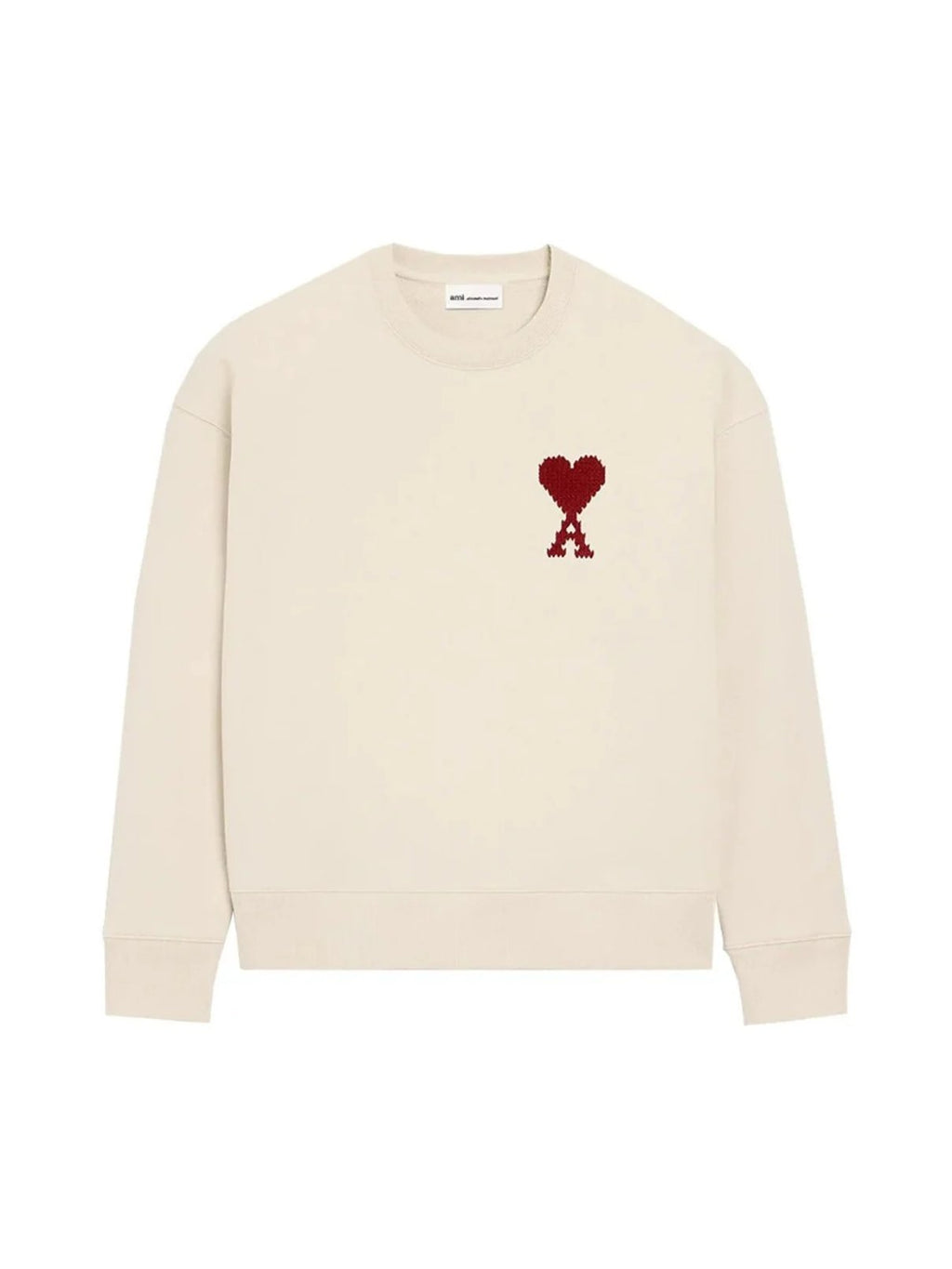 AMI PARIS HEART CREWNECK BEIGE RED