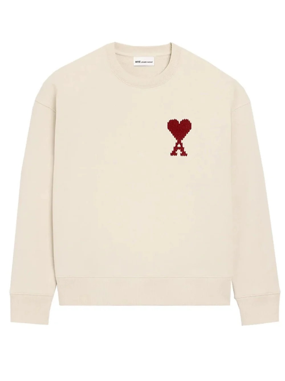 AMI PARIS HEART CREWNECK BEIGE RED